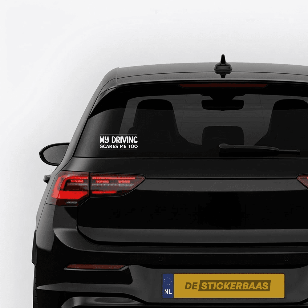 My driving scares me too 2 - Leuke & grappige autosticker - vinyl sticker kopen bij De Stickerbaas